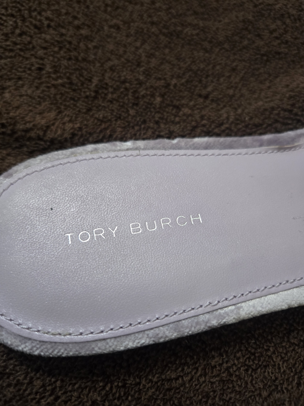 Tory Burch Lilac Velvet Slide Sandals with Crystal Logo NWT Size 10 - Picture 3 of 11